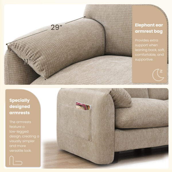 [VIDEO Provided] 108" Modular Sectional Sofa, L-Shape with 31.5" Extra-Wide Seat Cushion, USB and Type-C Charger, Phone Holder and 2 Side Storage Pockets, Free Movement Ottoman, Striped Chenille