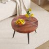 Modern Round Coffee Table - Annular Texture, Durable and Robust With a Diameter of 23.6 inches.Exquisite Suction Molding Process,Walnut Color Pattern Design,Black Sprayed Metal Leg.