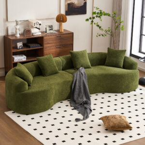 LY-025 Full Compression Sponge Sofa Forest Green Curved Modular Sectional, 30D High-Density Chenille Sleeper Couch for Apartment, 800 lbs 110"L