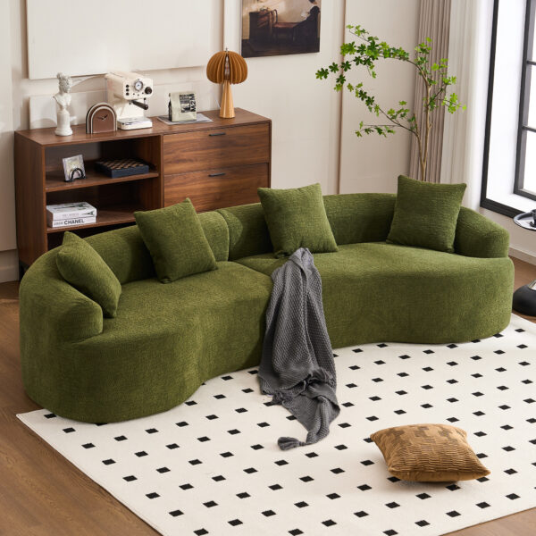 98afae485d92422e8c7982b642ebbc25_e3485db2fa4c1d9b86ad0a34e47a029b LY-025 Full Compression Sponge Sofa Forest Green Curved Modular Sectional, 30D High-Density Chenille Sleeper Couch for Apartment, 800 lbs 110"L