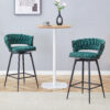 Two rotating bar stools with breathable cotton and linen soft cushions, in a retro green seat and black spray-painted iron frame, suitable for both restaurants and bars