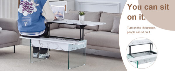 98e7a09b547449b095c2a5e171993c19_26749ccf8709189aa71936f95a5df165 Multifunctional Lift Top Coffee Table -White Marble Pattern, Essential for Modern Homes.Tempered Glass Legs,Multiple Color Options,Lift Top Feature.Perfectly Fitting Into Both Living Rooms And Office.
