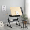 adjustable drawing drafting table desk with 2 drawers for home office and school with stool(wood)