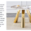 A 42-inch stainless steel white pattern burning stone round table with gold legs Round table suitable for 2, 4 or 6 people