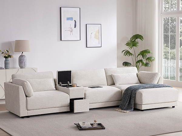 [VIDEO+NEW]124'' Modular Sectional Sofa with Storage Console and Movable Ottoman,33'' Wide Seat,4 Seat L Shaped Chenille Couch,Reversible Comfy Sofa with USB Charger for Living Room,Apartment,2 Colors