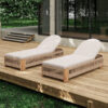 Outdoor Chaise Lounge Chair, Acacia wood Pool Chair with Adjustable Backrest and Cushion, Outdoor Lounge Chair for Beach, Yard, or Poolside (Beige rope)