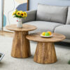 Natural Wood Grain MDF Round Coffee Table - 25.6" Diameter, 15.7" Height.Natural Wood Grain Texture Sticker,Exquisite Wood Grain Surface,Flexible MatchingMRound Tabletop Design.
