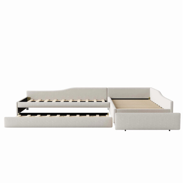 Upholstered Double Twin Size Daybed with Trundle and Drawer, Beige(Expected Arrival Time: 6.27)