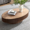 Modern Handcraft Drum Coffee Table Length 43.7 inch Ellipse Coffee Table for Living Room,Oval Small Coffee Table with Sturdy Pedestal,Walnut MDF