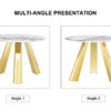 A 42-inch stainless steel white pattern burning stone round table with gold legs Round table suitable for 2, 4 or 6 people