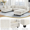 Sectional Sofa 111.8" U-shaped Sofa Chenille Upholstered Sofa Couch with Movable Storage Ottoman for Living Room, White