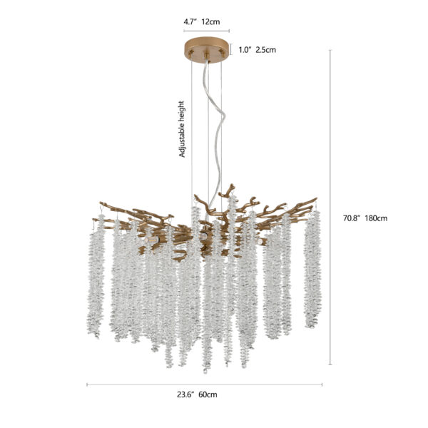 24-inch Modern Golden Pendant Light with Cascading Crystal Strands, Ideal for Living Room, Dining Room and Foyer, High-End Decorative Lighting Fixture (Bulb Not Included)