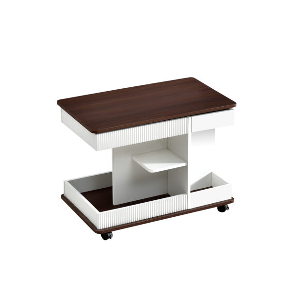 U-Can Adjustable End Table with Wheels, Modern Multifunctional Sofa Side Table with Lift-Top, 360°Rotating Top and Storage Space for Living Room, Small Space