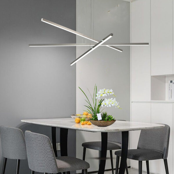 48" Modern LED Chandelier - Geometric 3-Arm Design, Adjustable Hanging, Sleek Metal Finish for Dining Room, Living Room & Office