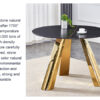 The 42-inch stainless steel gold-plated flamed granite round table with seating for 4 or 6 people is perfect for dining, entertaining, or as a conference table