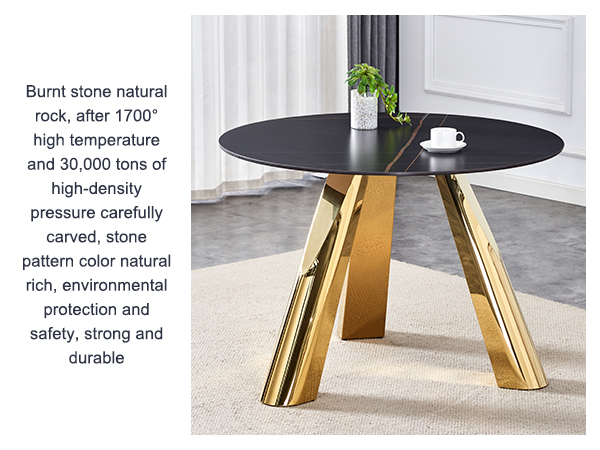9d3d26d47b7243e1b175e78cfa483d69_49c318733dc7df87d4b0b3b127ff6d56 The 42-inch stainless steel gold-plated flamed granite round table with seating for 4 or 6 people is perfect for dining, entertaining, or as a conference table