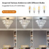 (Same as W1340110374/L5011) 20" Black Crystal Chandelier Ceiling Light, Modern Luxury 10-Light Flush Mount Light Fixture, Elegant Home Lighting for Living Room, Dining Room, Bedroom (No Bulbs)