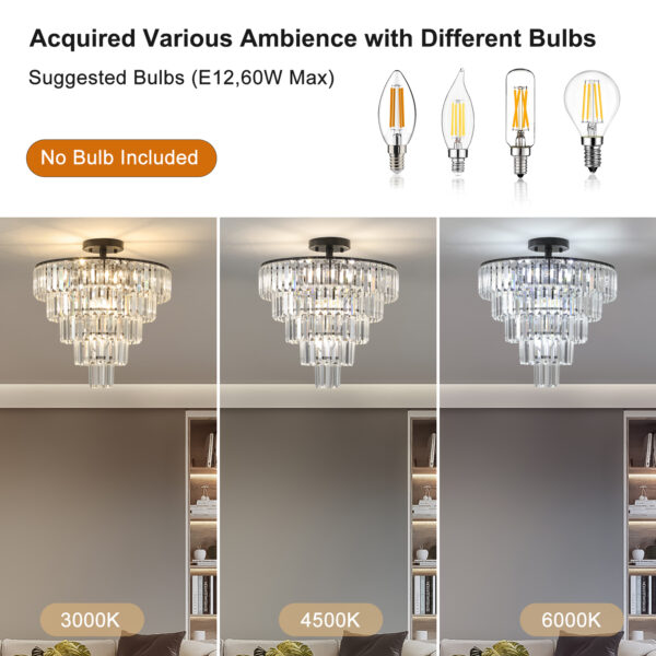 (Same as W1340110374/L5011) 20" Black Crystal Chandelier Ceiling Light, Modern Luxury 10-Light Flush Mount Light Fixture, Elegant Home Lighting for Living Room, Dining Room, Bedroom (No Bulbs)