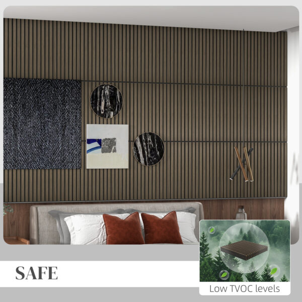 9d5575df6aa34ff4ad8d1cb84758f1f7_e76a34d4607c42a214e300ced37e683b HOMCOM 4 Pack 3D Faux Wood Wall Panels, 24" x 24" Sound Absorbing Acoustic Panels, Wood Slat Wall Panels for Interior Wall Decor, Ceiling, Walnut