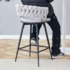 Set of 2 Swivel Bar Stools with Breathable Linen Cushions - Light Gray Seat & Black Iron Frame, Counter Height Stools for Kitchen Island, Dining or Pub