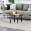 Modern Round Coffee Table - Annular Texture, Durable and Robust With a Diameter of 23.6 inches.Exquisite Suction Molding Process,Walnut Color Pattern Design,Black Sprayed Metal Leg.