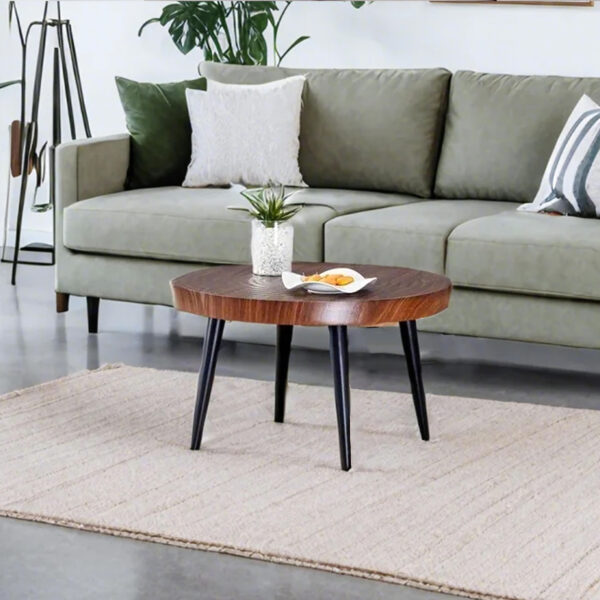 9d7707008fa2450aaceb1f969b367771_892ec549ea52dbb8b240cf77d237e401 Modern Round Coffee Table - Annular Texture, Durable and Robust With a Diameter of 23.6 inches.Exquisite Suction Molding Process,Walnut Color Pattern Design,Black Sprayed Metal Leg.