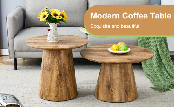 9dd89c7f19a14be6896bc0a0e3f008b8_b97e78fe2267974a5ff44afce23a6e21 Natural Wood Grain MDF Round Coffee Table - 25.6" Diameter, 15.7" Height.Natural Wood Grain Texture Sticker,Exquisite Wood Grain Surface,Flexible MatchingMRound Tabletop Design.