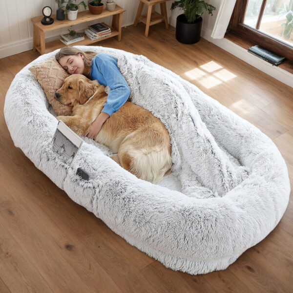 9e07053aaf054766bab775462230e0cb_47279b3e5720106d4bdd6a98b21439a7 Human Dog Bed, Washable Faux Fur Dog Bed for People Doze Off, Napping Orthopedic Dog Bed,71''x45''x14'' Size Fits You and Pets (Grey)
