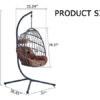 Indoor Outdoor Egg Swing Chair with Stand, Patio Grey Wicker Rattan Hanging Chair with Rope Back, Cushion,Cover,All Weather Foldable Hammock Chair for Bedroom, Porch, Garden