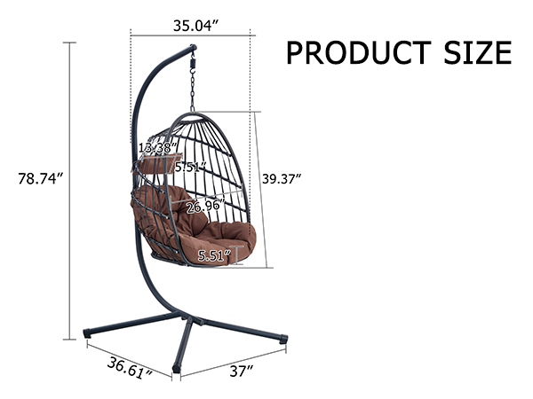 Indoor Outdoor Egg Swing Chair with Stand, Patio Grey Wicker Rattan Hanging Chair with Rope Back, Cushion,Cover,All Weather Foldable Hammock Chair for Bedroom, Porch, Garden