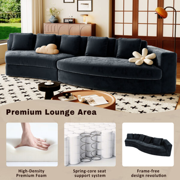 U_Style 115.7" Pure Foam Modular Sofa, 2-Piece Set with 5 Cushions, 4-Seater, Chenille Jacquard Fabric, Curved Design, No Assembly Required, Soft Upholstered Sofa for Living Room & Bedroom