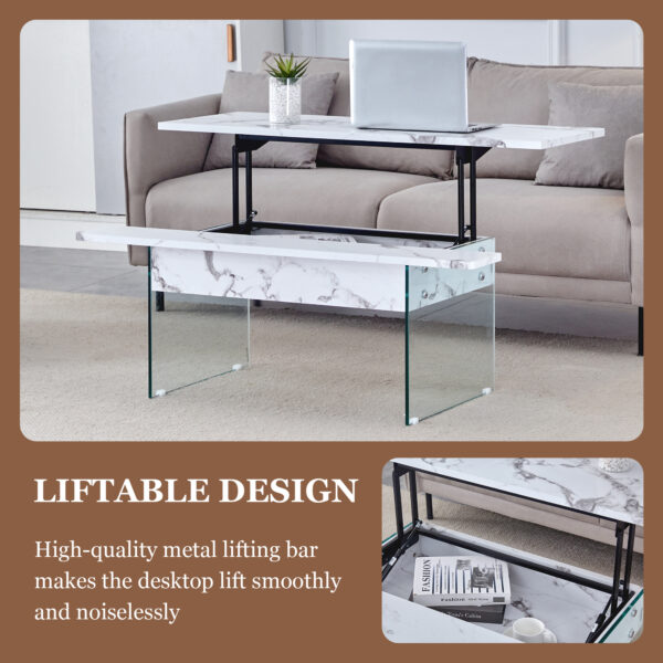 9e6084a1b73645d988432d3d21c2205f_e6526f92bf57f2ba8af23fb8e467b63d Multifunctional Lift Top Coffee Table -White Marble Pattern, Essential for Modern Homes.Tempered Glass Legs,Multiple Color Options,Lift Top Feature.Perfectly Fitting Into Both Living Rooms And Office.