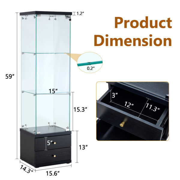 American-Style Non-Lit Glass Display Cabinet (0.2" Tempered Glass) – Soft-Close Drawer Slides  3 Adjustable Shelves, Ideal for Display & Storage