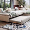 Upholstered Double Twin Size Daybed with Trundle and Drawer, Beige(Expected Arrival Time: 6.27)