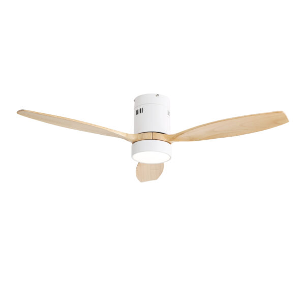 (Same as W882P244711) 52 Inch Flush Mount Ceiling Fan DC 3 Solid Wood Fan Blade Noiseless Reversible Motor Remote Control With Light