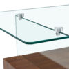 43.3 Inch Modern Two-Tier Coffee Table - An Elegant Combination of Clear Glass and Dark Wood Texture Sticker.It can be used not only as a coffee table but also as a side table or display stand.