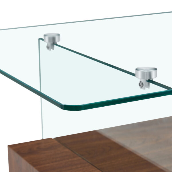 9f5a1e51e8f24c419b6d2788513c389a_1a40c5a6a606ebd60b9069099fac4c39 43.3 Inch Modern Two-Tier Coffee Table - An Elegant Combination of Clear Glass and Dark Wood Texture Sticker.It can be used not only as a coffee table but also as a side table or display stand.