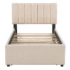 Teddy Fleece Twin Size Upholstered Platform Bed with Trundle, Beige