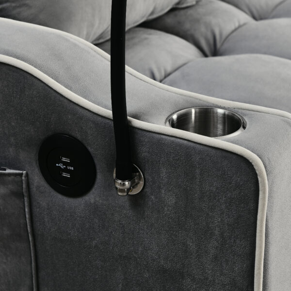 55.51 inch versatile foldable sofa bed in 3 lengths, modern sofa sofa sofa velvet pull-out bed, adjustable back and with USB port and ashtray and swivel phone stand (Grey)