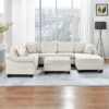 Sectional Sofa 111.8" U-shaped Sofa Chenille Upholstered Sofa Couch with Movable Storage Ottoman for Living Room, White