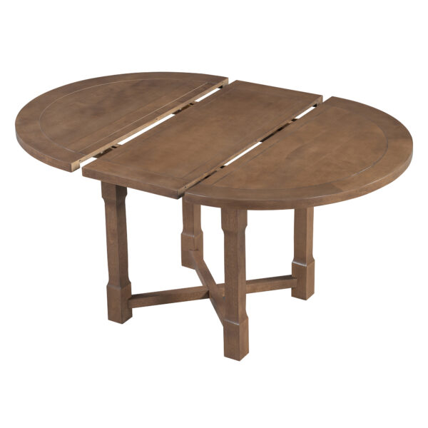 TREXM 5-Piece Extendable Dining Table Set for 4, Round Dining Table for 4 with Upholstered Chairs, Farmhouse Kitchen Table Set with Removable Leaf for Dining Room and Kitchen (Brown)