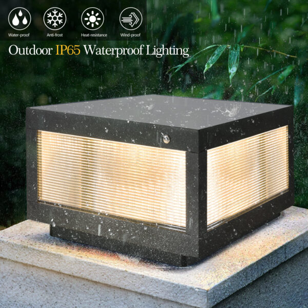 12" Black Solar Powered LED Post Cap Light, Modern Outdoor LED Fence Light for Pathways, Decks, and Patios (1-Pack)