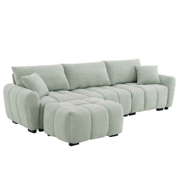 [VIDEO] 110" Modular Sectional Sofa, L Shape with Extra-large Seat, Pull-line Design, Movable Ottoman, High Density Foam, Free Combination, Sturdy Metal&Wood Frame, Boucle Fabric, 3 Colors