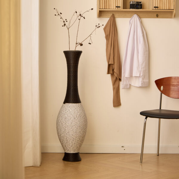 a1aaecb233c84d7e9e9f16b616c286b5_2738c1e520fbd1dbcef0c378e6ffe5d2 39-Inch Tall Standing Designer Floor Vase - Durable Artificial Rattan - Elegant Two-Tone Dark Brown Finish - Ideal Decor Accent for Living Room, Bedroom, Entryway - Stylish Home Decor Statement Piece