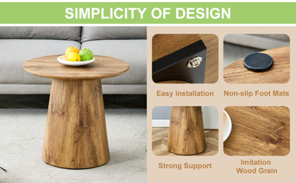 a1b9fb88e1fa4393a66676c533a7efdc_a2a95371552964c1bfd67fe6d969f3e9 Natural Wood Grain MDF Round Coffee Table - 21.6" Diameter, 19.7" Height.Natural Wood Grain Texture Sticker,Exquisite Wood Grain Surface,Flexible MatchingMRound Tabletop Design.