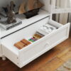 Minimalist White Buffet Cabinet with Double Glass Doors and Drawer, Modern Wooden Storage Sideboard Cupboard for Living room, Dining Room Hallway Entryway