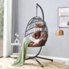 Indoor Outdoor Egg Swing Chair with Stand, Patio Grey Wicker Rattan Hanging Chair with Rope Back, Cushion,Cover,All Weather Foldable Hammock Chair for Bedroom, Porch, Garden