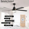 65 Inch Black Ceiling Fan with Light, 5-Blade Dimmable LED Ceiling Fan with Remote Control, Modern Quiet Design for Living Room and Bedroom (Silent/6-Speed/Reversible/DC Motor)