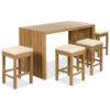 5 Piece Outdoor Bar Set, Patio Acacia Wood Bar Height Table & Four Stools with Cushions, Wood Dining Bar Set for Backyard, Poolside, Balcony, Beige