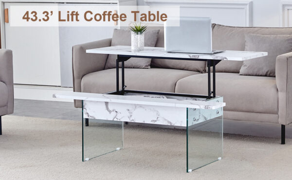 a4126913f0a24f7c9dc22410fd4e8891_5547109eb2db1840e20537bda4dfecbe Multifunctional Lift Top Coffee Table -White Marble Pattern, Essential for Modern Homes.Tempered Glass Legs,Multiple Color Options,Lift Top Feature.Perfectly Fitting Into Both Living Rooms And Office.
